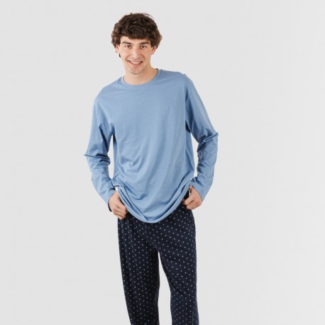 Pijama algodão homem Pedro azul indigo pijamas-compridos-homem