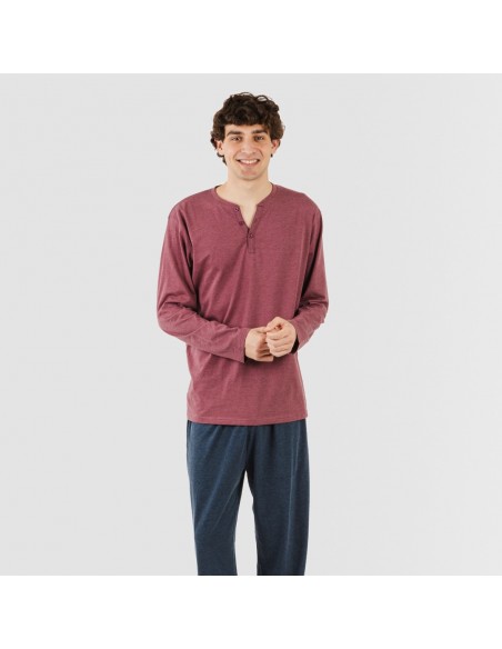 Pijama comprido homem com botões bordeaux - azul marinho