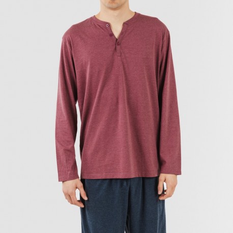 Pijama comprido homem com botões bordeaux - azul marinho