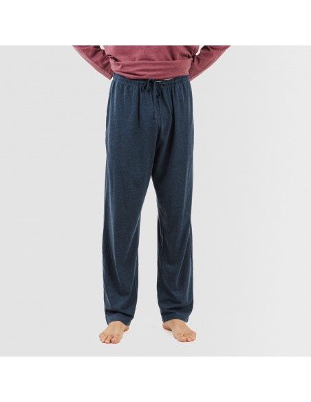 Pijama comprido homem com botões bordeaux - azul marinho