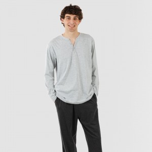 Pijama comprido homem com botões cinza - cinza escuro 2