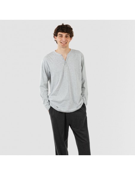 Pijama comprido homem com botões cinza - cinza escuro Pijama comprido homem com botões cinza - cinza escuro