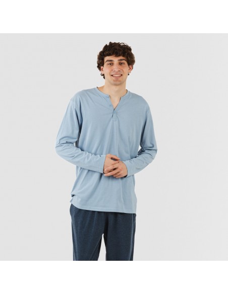 Pijama homem com botões azul indigo - azul marinho pijamas-compridos-homem