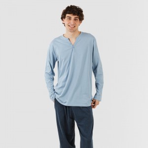 Pijama comprido homem com botões azul indigo - azul marinho 2