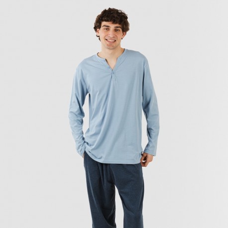 Pijama comprido homem com botões azul indigo - azul marinho