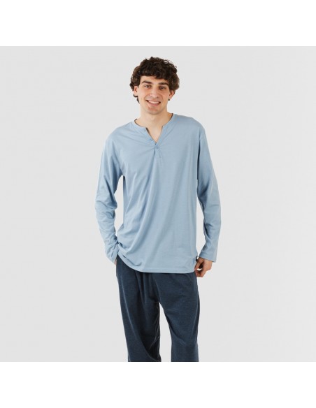 Pijama homem com botões azul indigo - azul marinho pijamas-compridos-homem