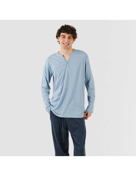 Pijama comprido homem com botões azul indigo - azul marinho Pijama comprido homem com botões azul indigo - azul marinho