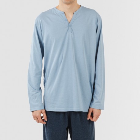 Pijama comprido homem com botões azul indigo - azul marinho