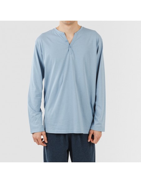 Pijama comprido homem com botões azul indigo - azul marinho Pijama comprido homem com botões azul indigo - azul marinho