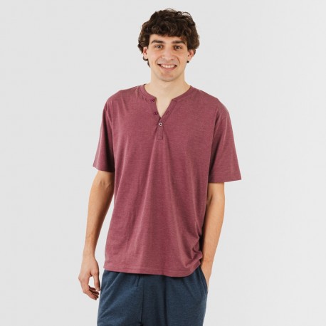 Pijama homem manga curta com botão bordeaux - azul marinho pijamas-compridos-homem