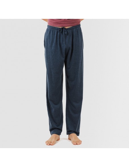 Pijama homem manga curta com botão bordeaux - azul marinho pijamas-compridos-homem