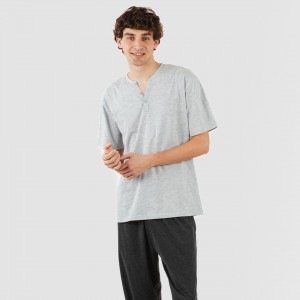 Pijama homem manga curta com botão cinza - cinza escuro