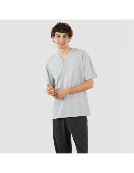 Pijama homem manga curta com botão cinza - cinza escuro Pijama homem manga curta com botão cinza - cinza escuro