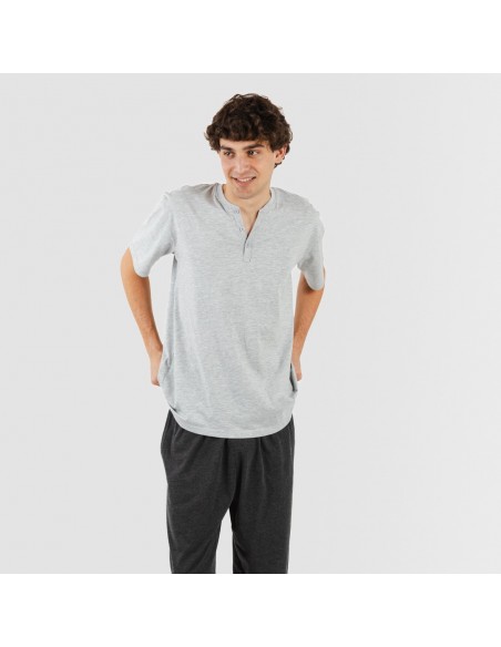 Pijama homem manga curta com botão cinza - cinza escuro Pijama homem manga curta com botão cinza - cinza escuro