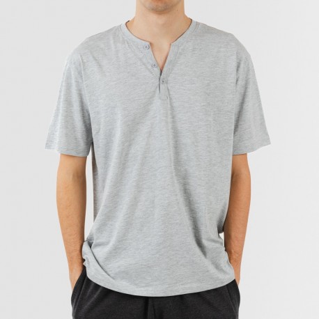 Pijama homem manga curta com botão cinza - cinza escuro