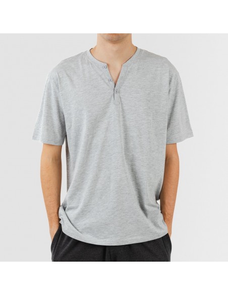 Pijama homem manga curta com botão cinza - cinza escuro Pijama homem manga curta com botão cinza - cinza escuro