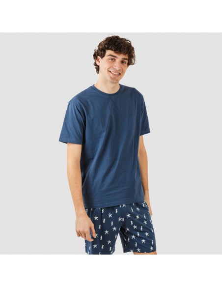 Pijama homem curto Aaron azul marinho pijamas-curtos-homem