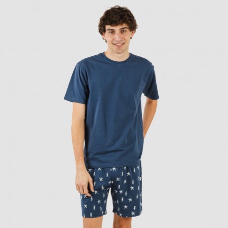 Pijama homem curto Aaron azul marinho