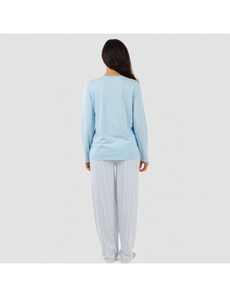 Pijama algodão Bennet azul celeste pijamas-compridos-de-mulher