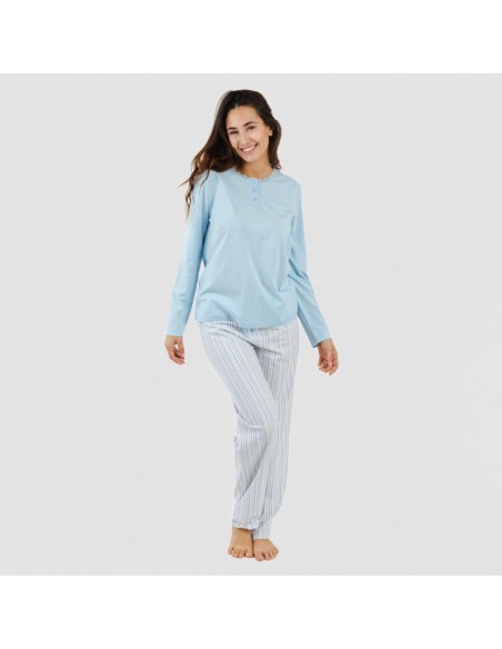 Pijama algodão Bennet azul celeste Pijama algodão Bennet azul celeste