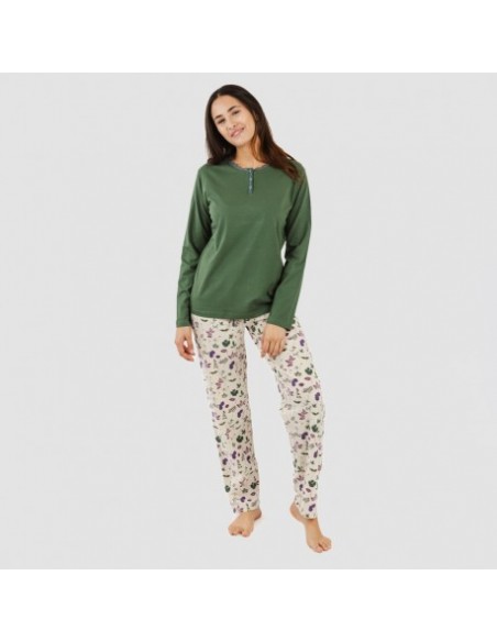 Pijama algodão Eire verde caça pijamas-compridos-de-mulher