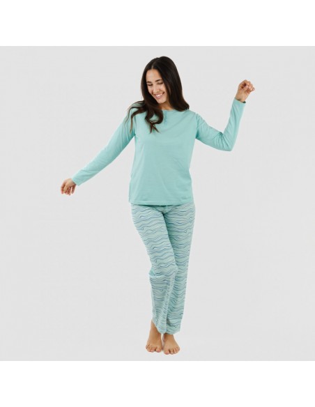 Pijama algodão Ola verde água pijamas-compridos-de-mulher