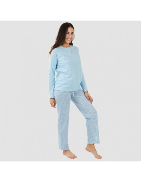 Pijama algodão Timon azul celeste pijamas-compridos-de-mulher