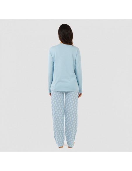 Pijama algodão Susan azul celeste pijamas-compridos-de-mulher