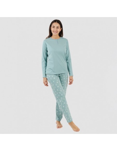 Pijama algodão Aaron verde azulado pijamas-compridos-de-mulher