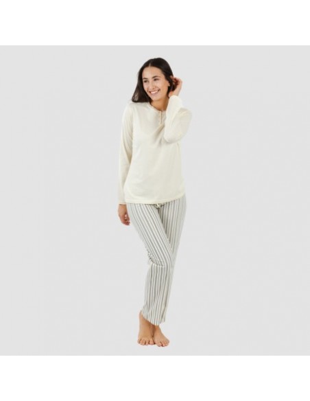Pijama algodão Raya Brighton natural pijamas-compridos-de-mulher