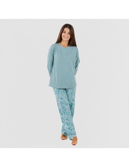 Pijama algodão Hera verde azulado pijamas-compridos-de-mulher