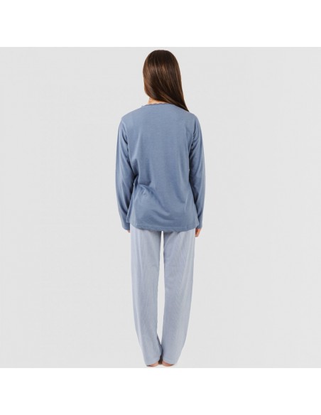 Pijama algodão Lista azul indigo pijamas-compridos-de-mulher