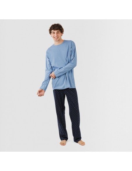 Pijama algodão homem Pedro azul indigo pijamas-compridos-homem