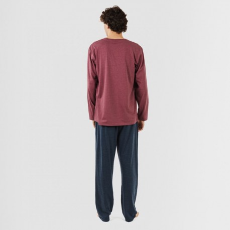 Pijama comprido homem com botões bordeaux - azul marinho