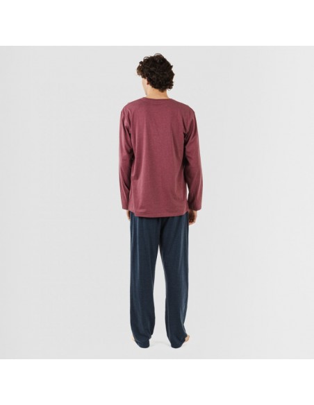 Pijama comprido homem com botões bordeaux - azul marinho