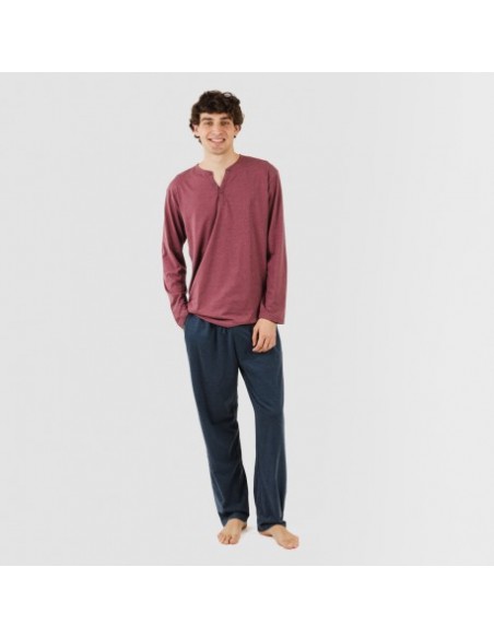 Pijama comprido homem com botões bordeaux - azul marinho