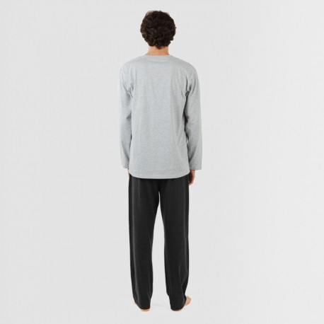 Pijama comprido homem com botões cinza - cinza escuro