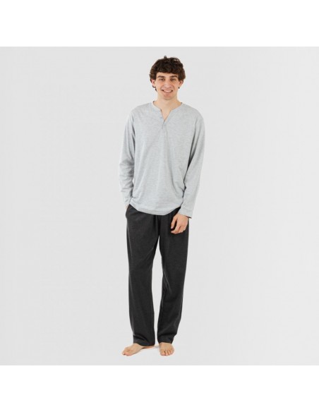 Pijama comprido homem com botões cinza - cinza escuro Pijama comprido homem com botões cinza - cinza escuro
