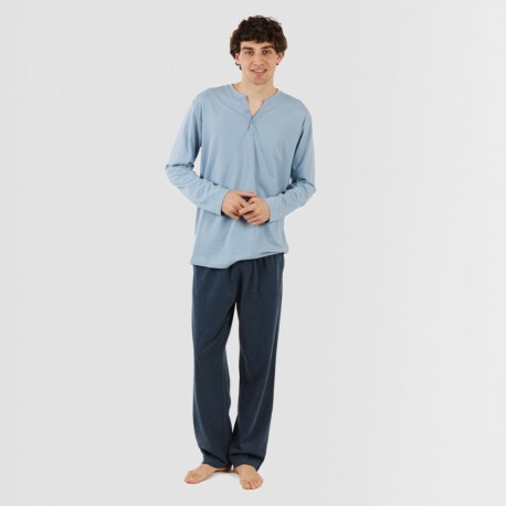 Pijama comprido homem com botões azul indigo - azul marinho