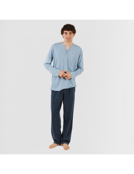 Pijama comprido homem com botões azul indigo - azul marinho Pijama comprido homem com botões azul indigo - azul marinho