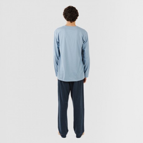 Pijama comprido homem com botões azul indigo - azul marinho