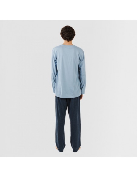 Pijama comprido homem com botões azul indigo - azul marinho Pijama comprido homem com botões azul indigo - azul marinho