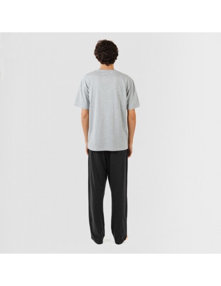Pijama homem manga curta com botão cinza - cinza escuro pijamas-compridos-homem