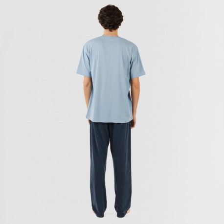 Pijama homem manga curta com botão azul indigo - azul marinho