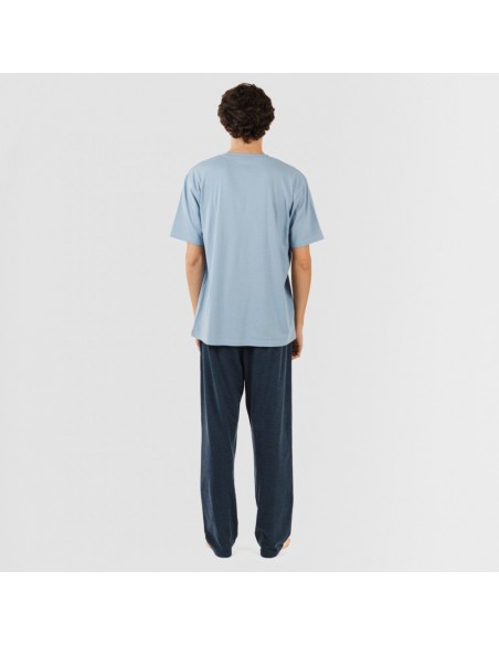 Pijama homem manga curta com botão azul indigo - azul marinho