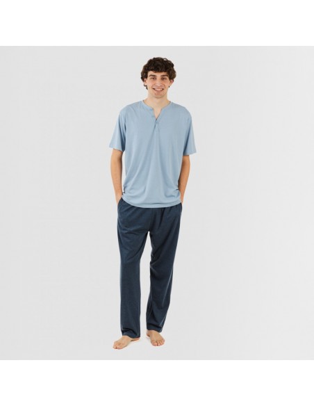 Pijama homem manga curta com botão azul indigo - azul marinho