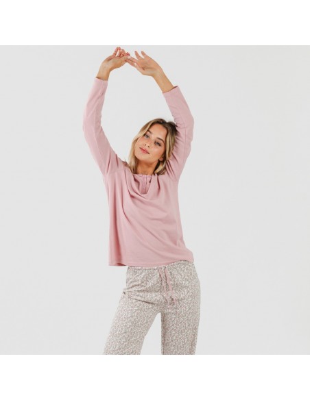 Pijama algodão Sofia rosa pijamas-compridos-de-mulher