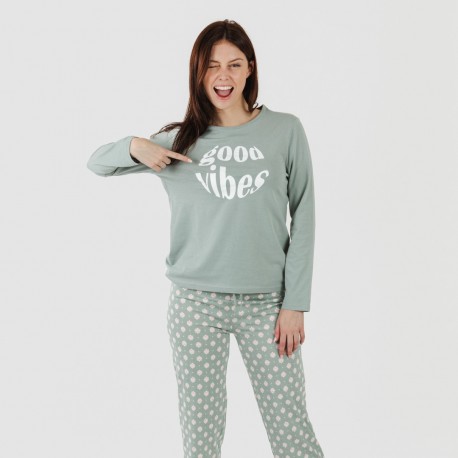 Pijama algodão Irati verde caça pijamas-compridos-de-mulher