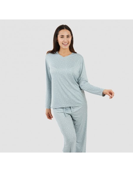 Pijama mulher soft Anita azul indigo pijamas-compridos-de-mulher