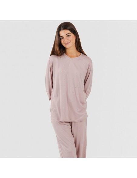 Pijama mulher soft Melanie malva pijamas-compridos-de-mulher